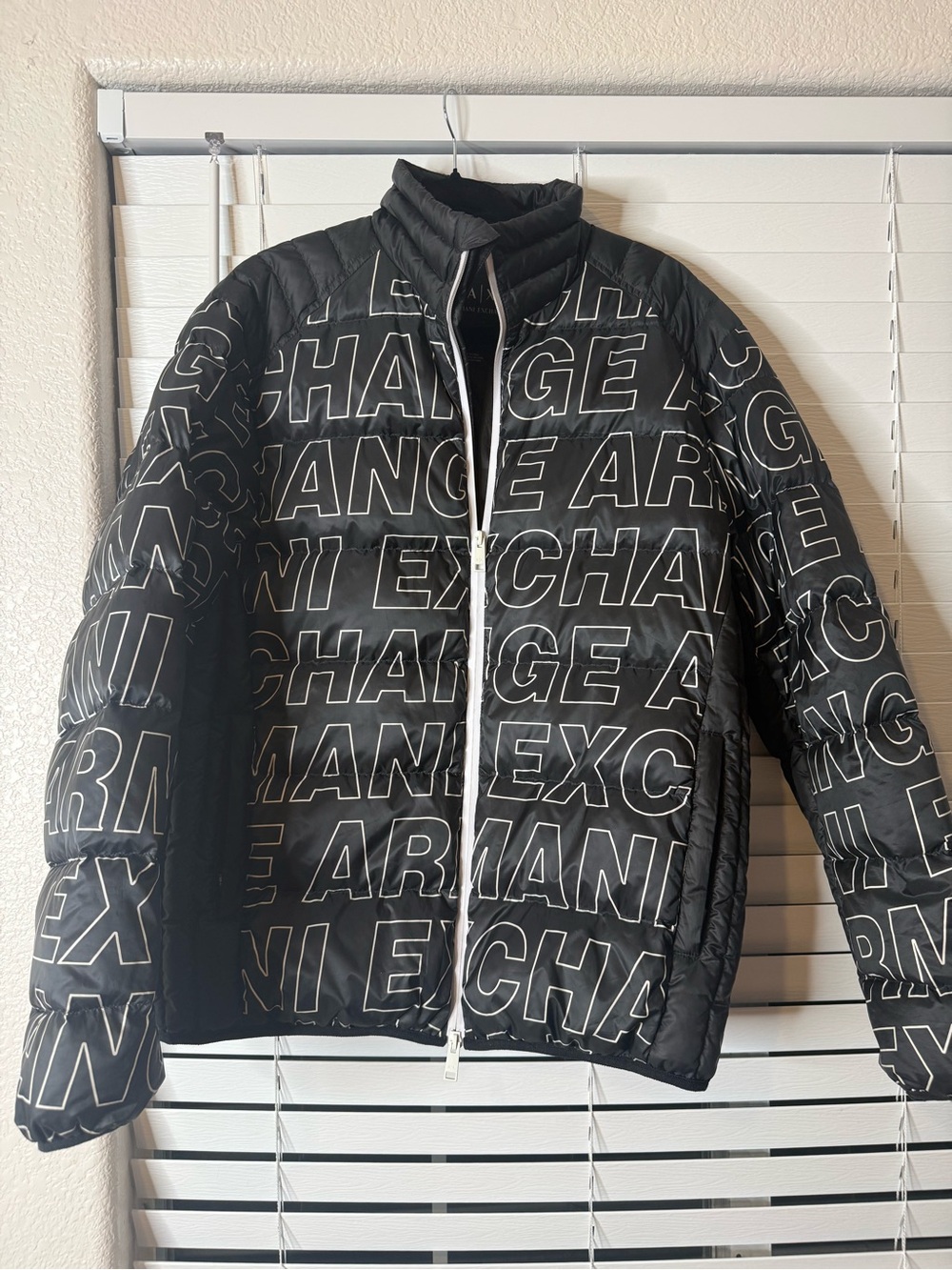 Armani Exchange Black All-Over Logo Puffer Jacket